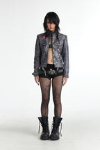 Vintage Punk Cropped Biker Jacket