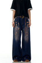 Blue Distressed Wide Jeans