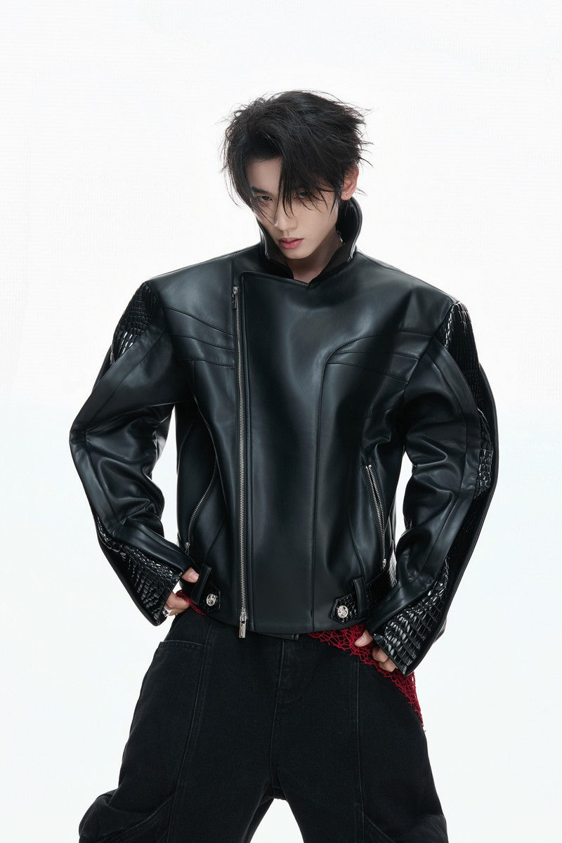 Crocodile Pattern Moto Jacket