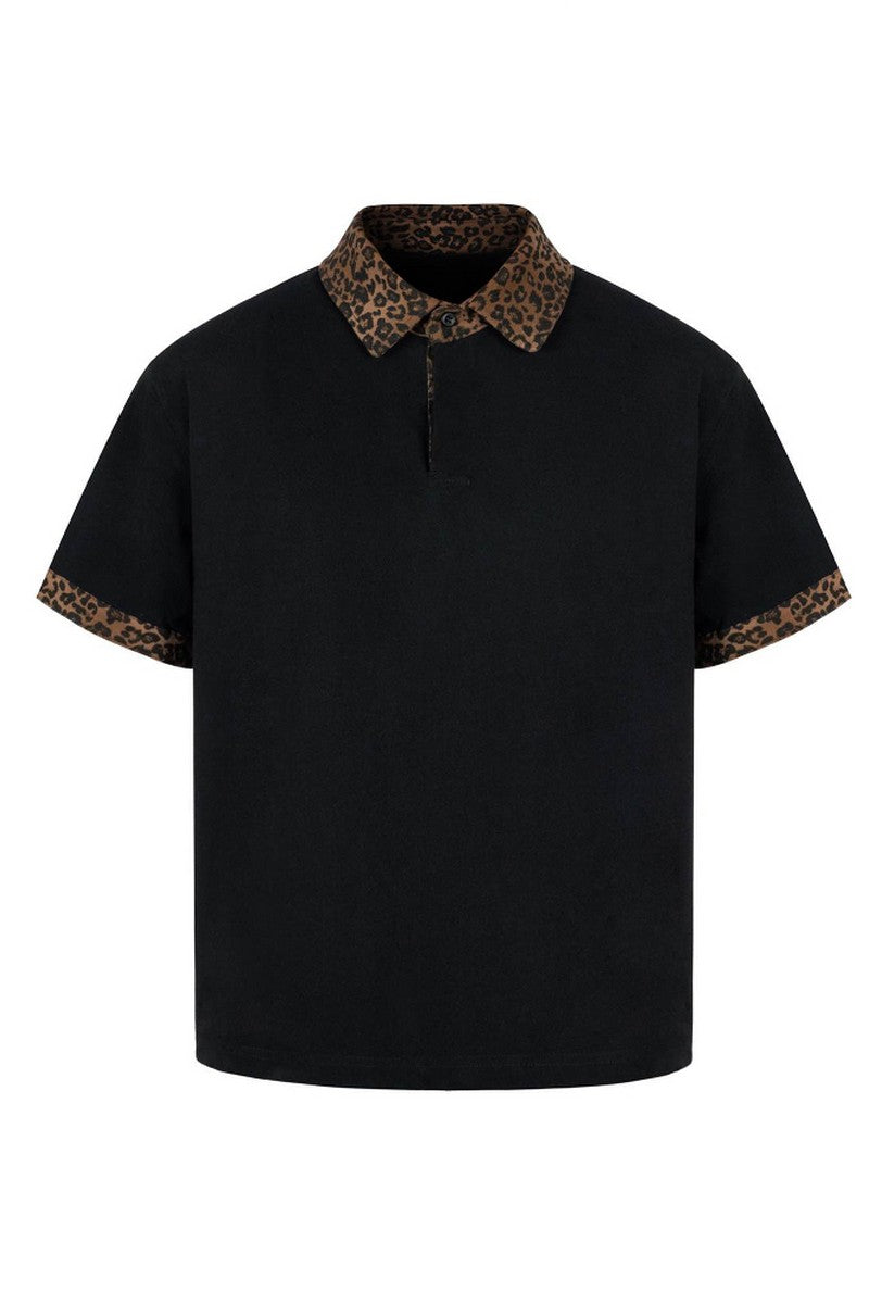 Leopard Panel Textured Polo