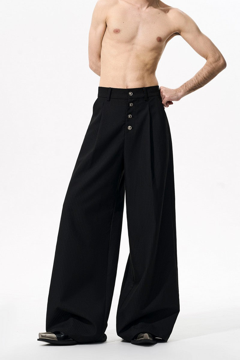 Pinstripe Draped Black Dress Pants