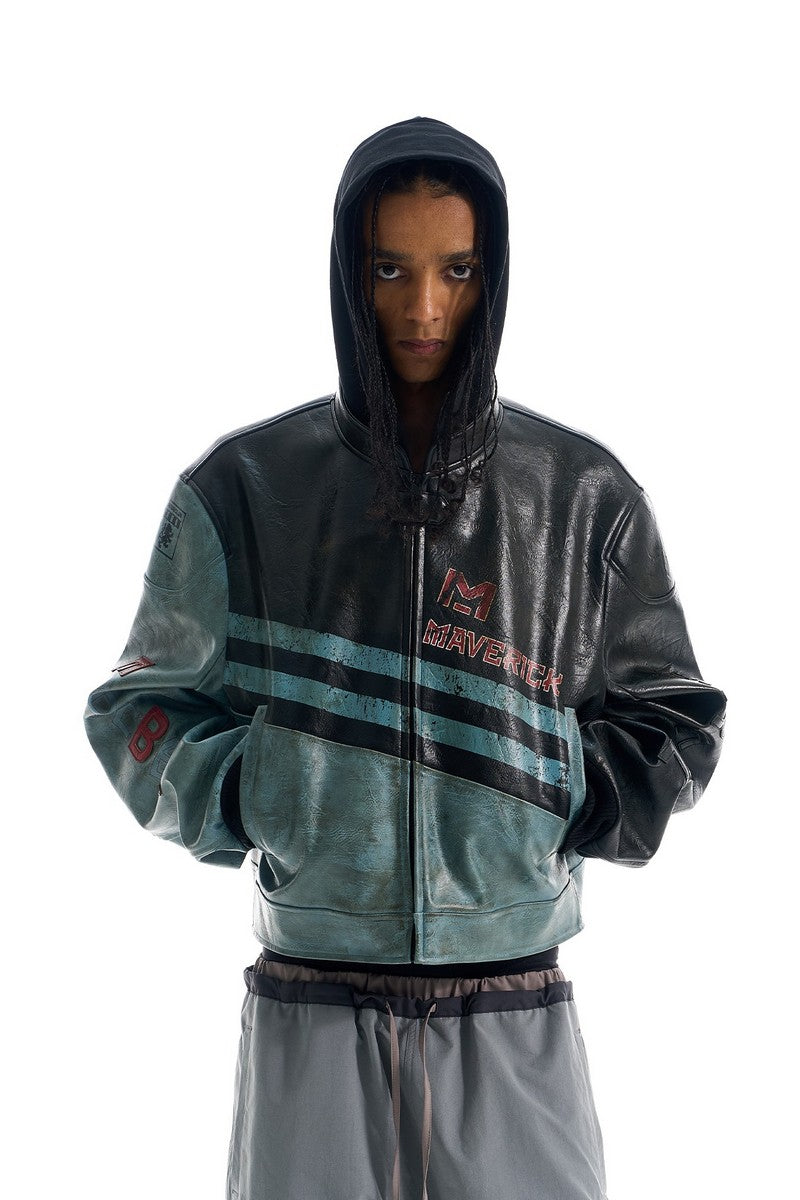 Distressed Biker Faux Leather Jacket