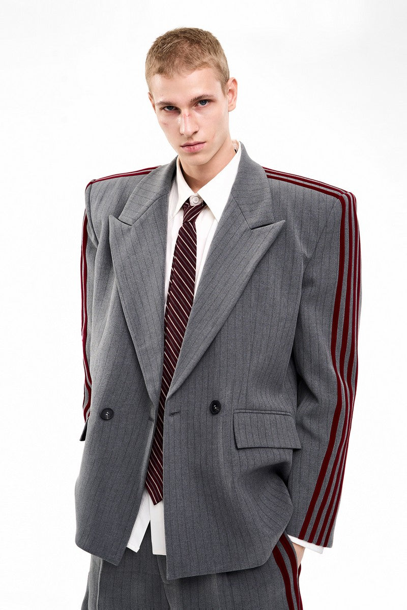 Striped Padded Shoulder Blazer