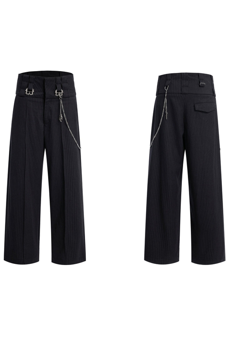 Striped Metal Accent Straight-Leg Trousers