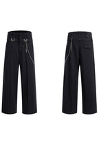 Striped Metal Accent Straight-Leg Trousers