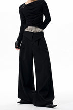 Foldable Waist Pinstripe Wide Pants