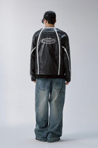 Embroidered Vintage Stripe Biker Jacket