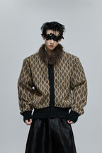 Sequin Knit Cardigan with Fur Collar