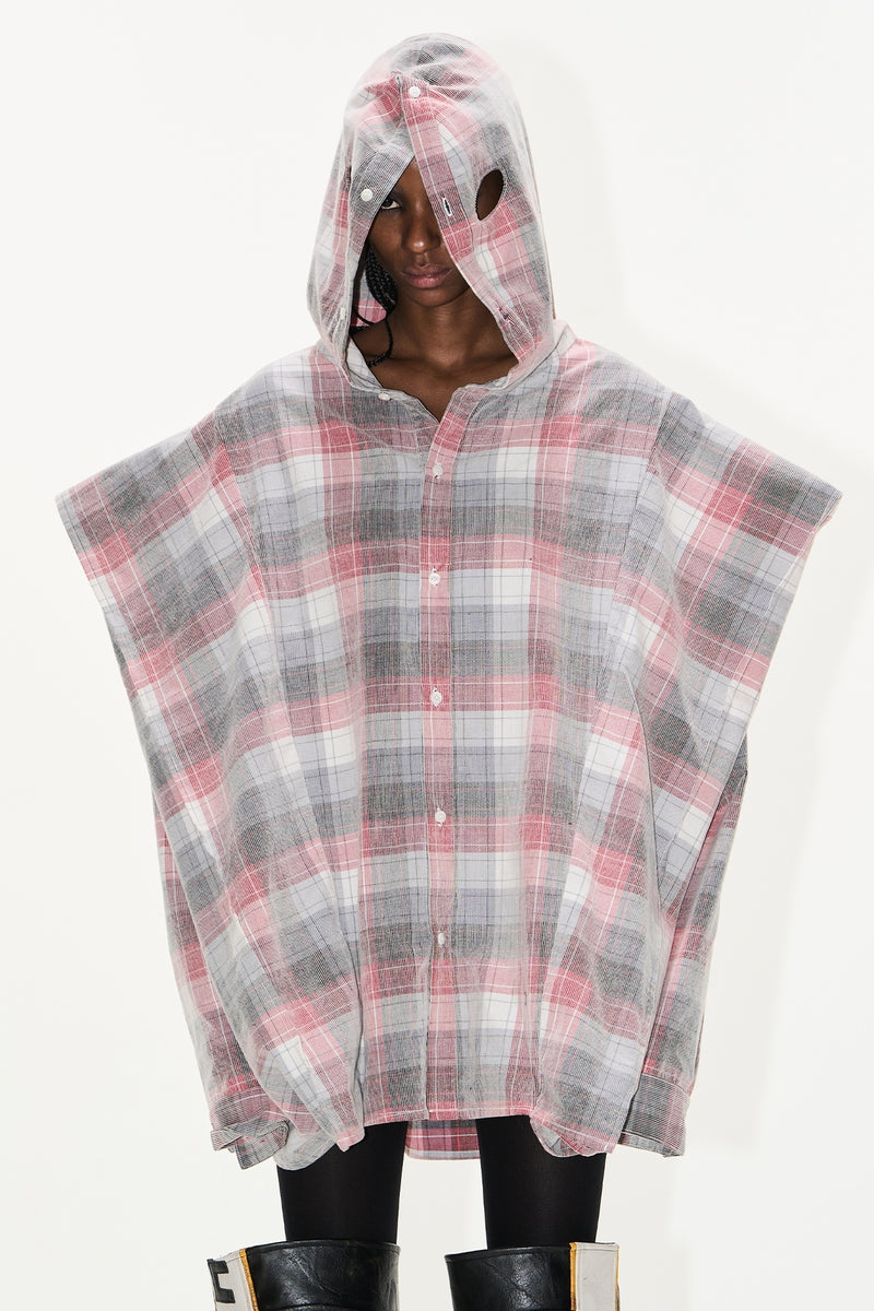 Hooded Mask Plaid Shirt