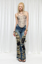Leopard Fringe Strapless Top