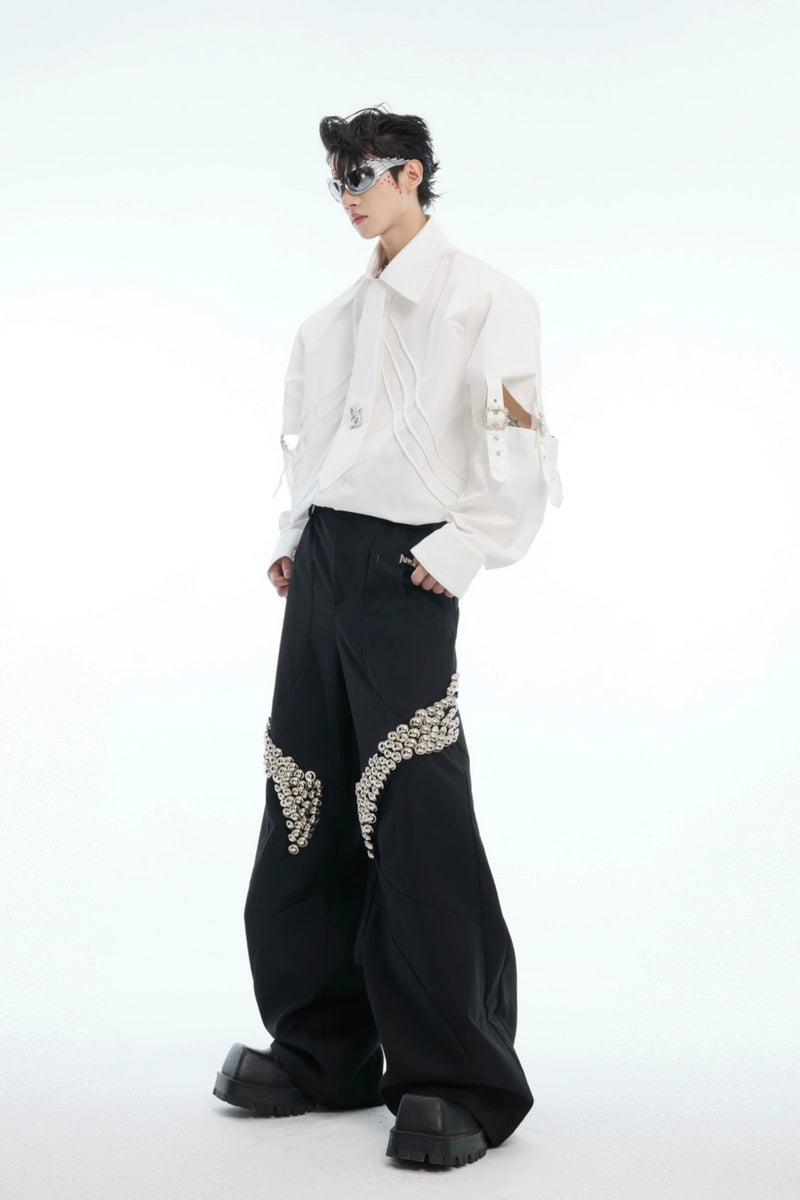 Strap Cutout Layered Button-Up Shirt