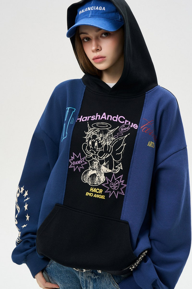 Retro Colorblock Graphic Hoodie