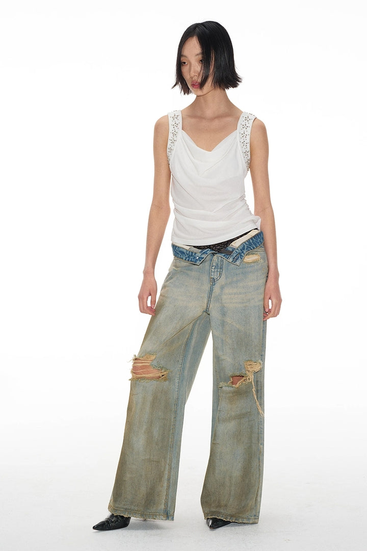 Distressed Mud Wash Jeans