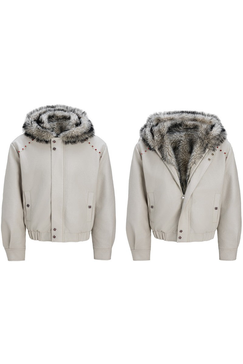 Fur Hood Padded Biker Jacket