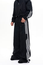 Striped Raw Denim Wide Leg Jeans
