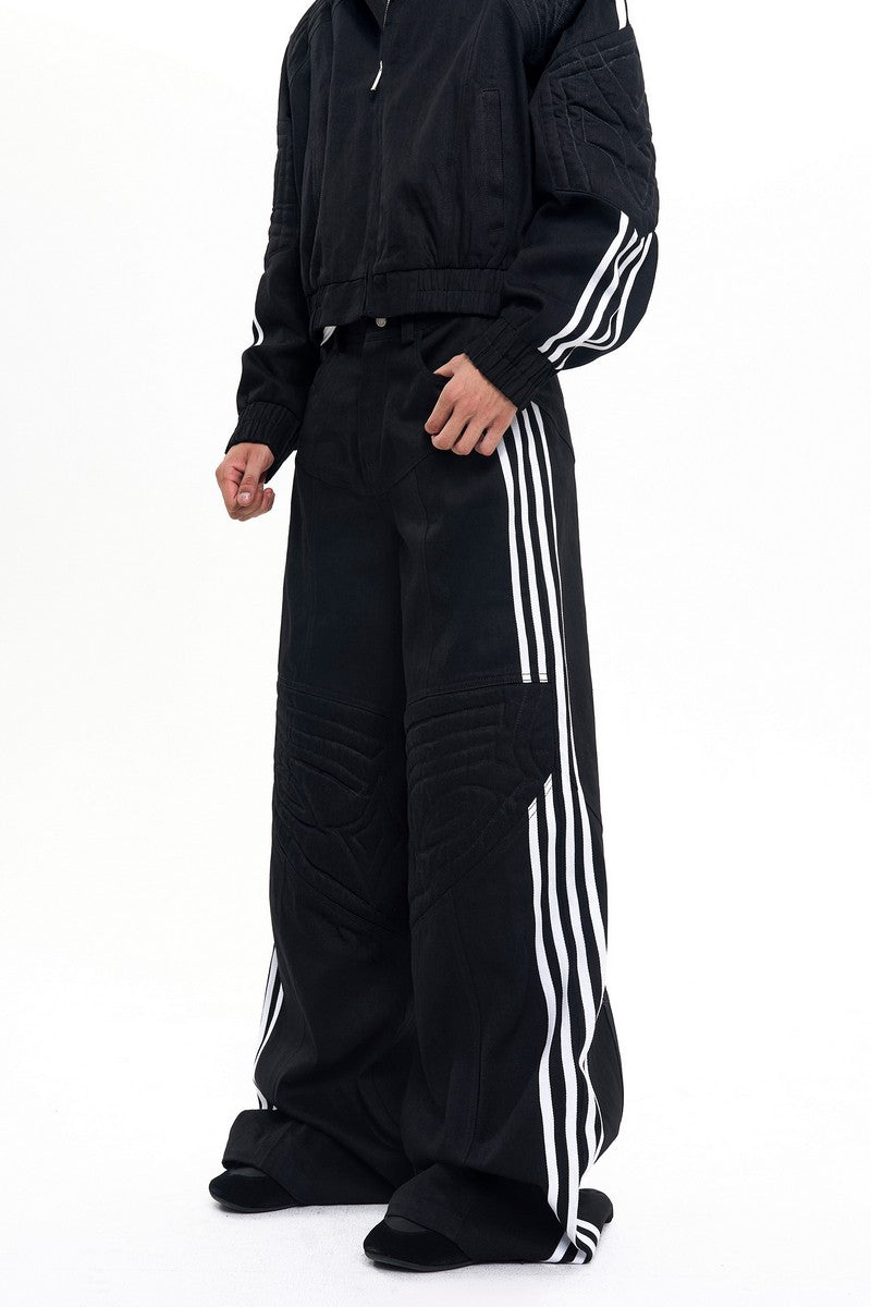 Striped Raw Denim Wide Leg Jeans