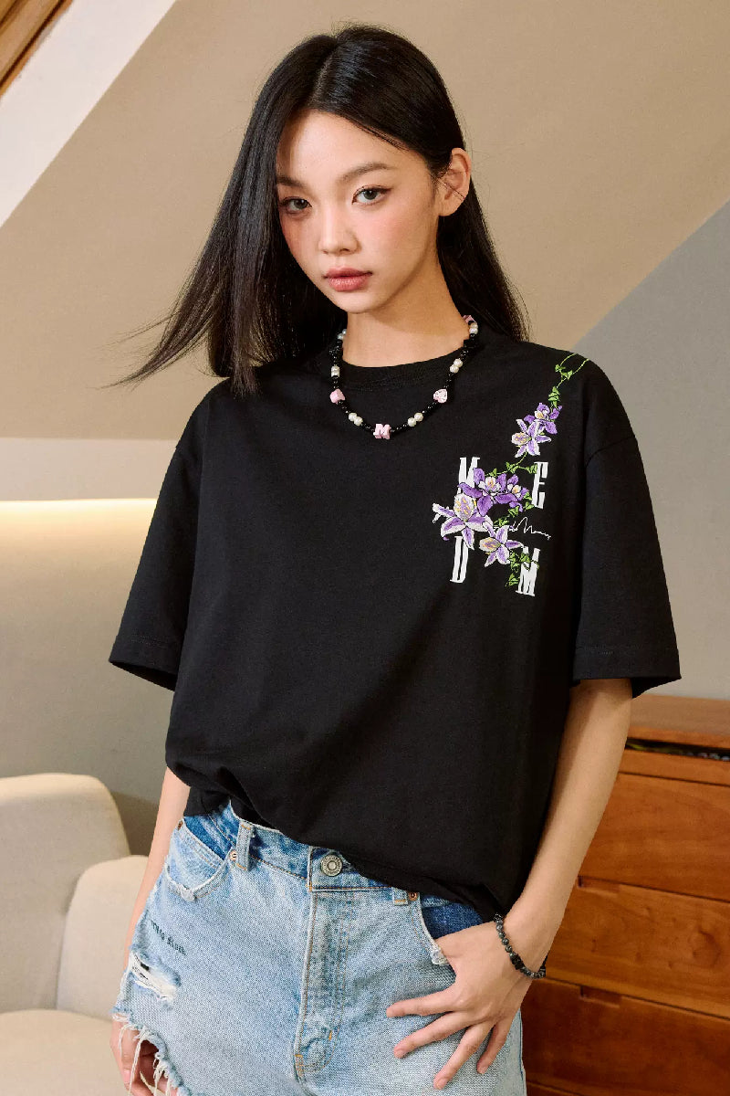 Vine Floral Embroidered Tee