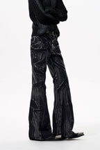 Wavy Washed Black Flared Jeans