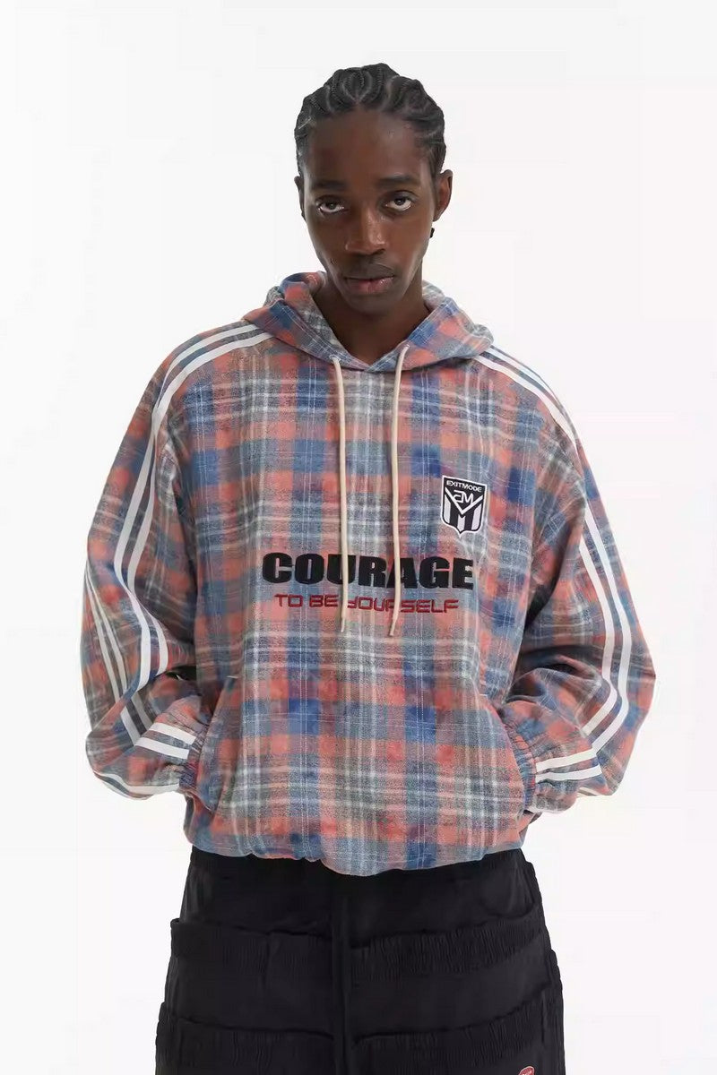 Plaid Panel Pullover Sweatshirt