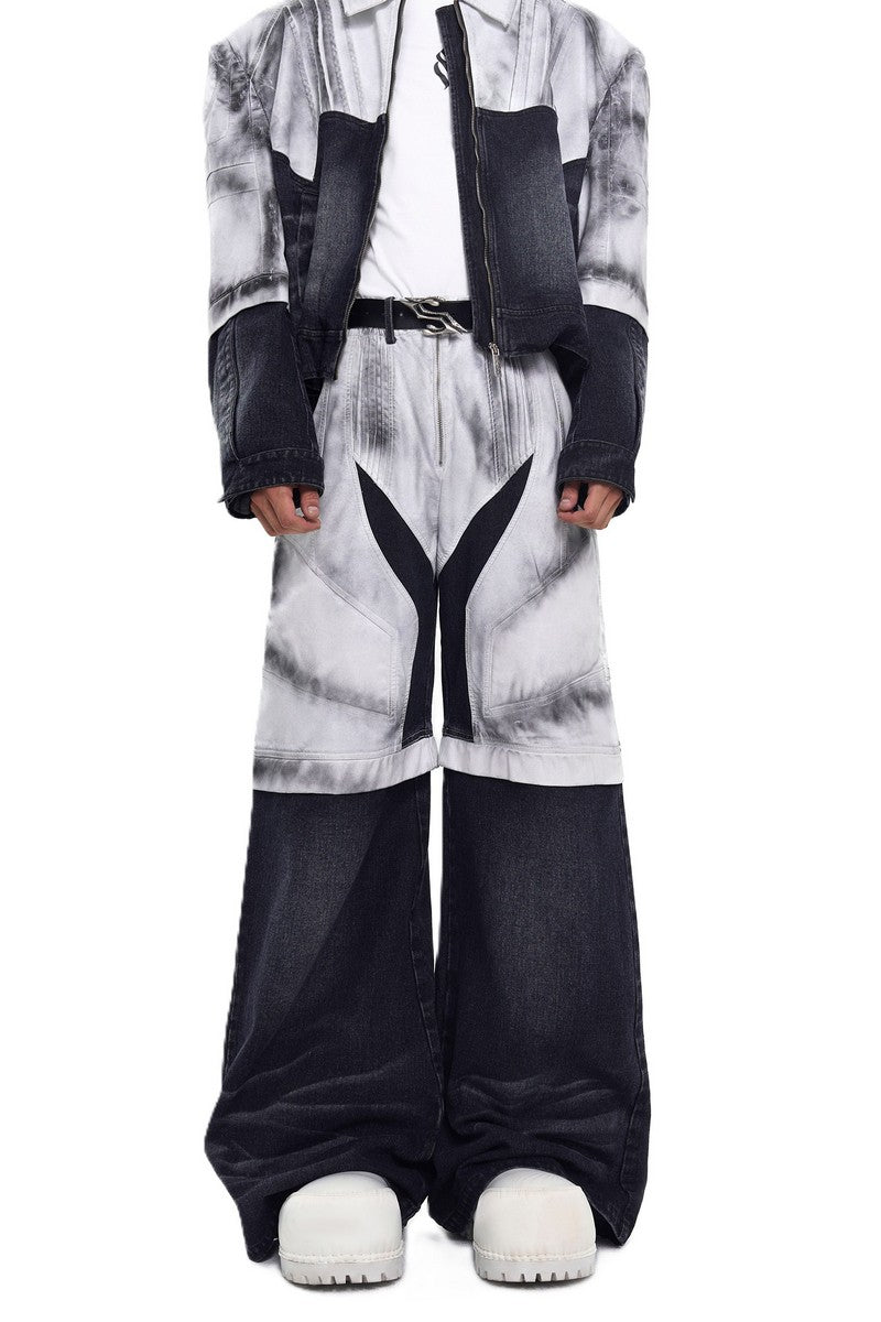 Painted Distressed Leather Patch Jeans