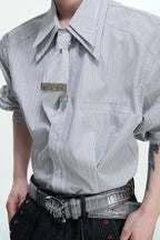 Striped Shoulder Pad Tie Shirt