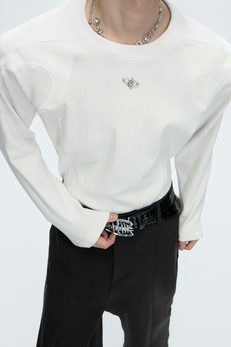 Ribbed Cotton Leather Patch Tee