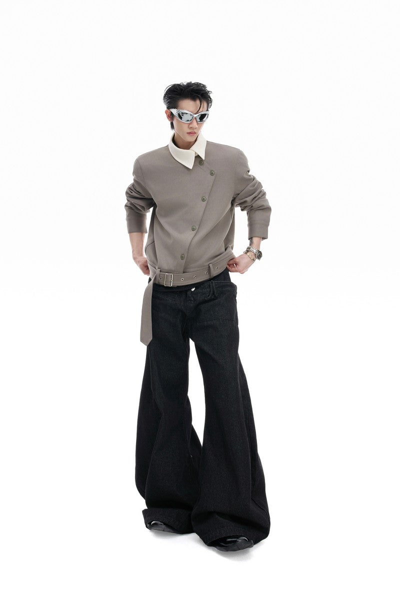 Asym Button Point Collar Jacket