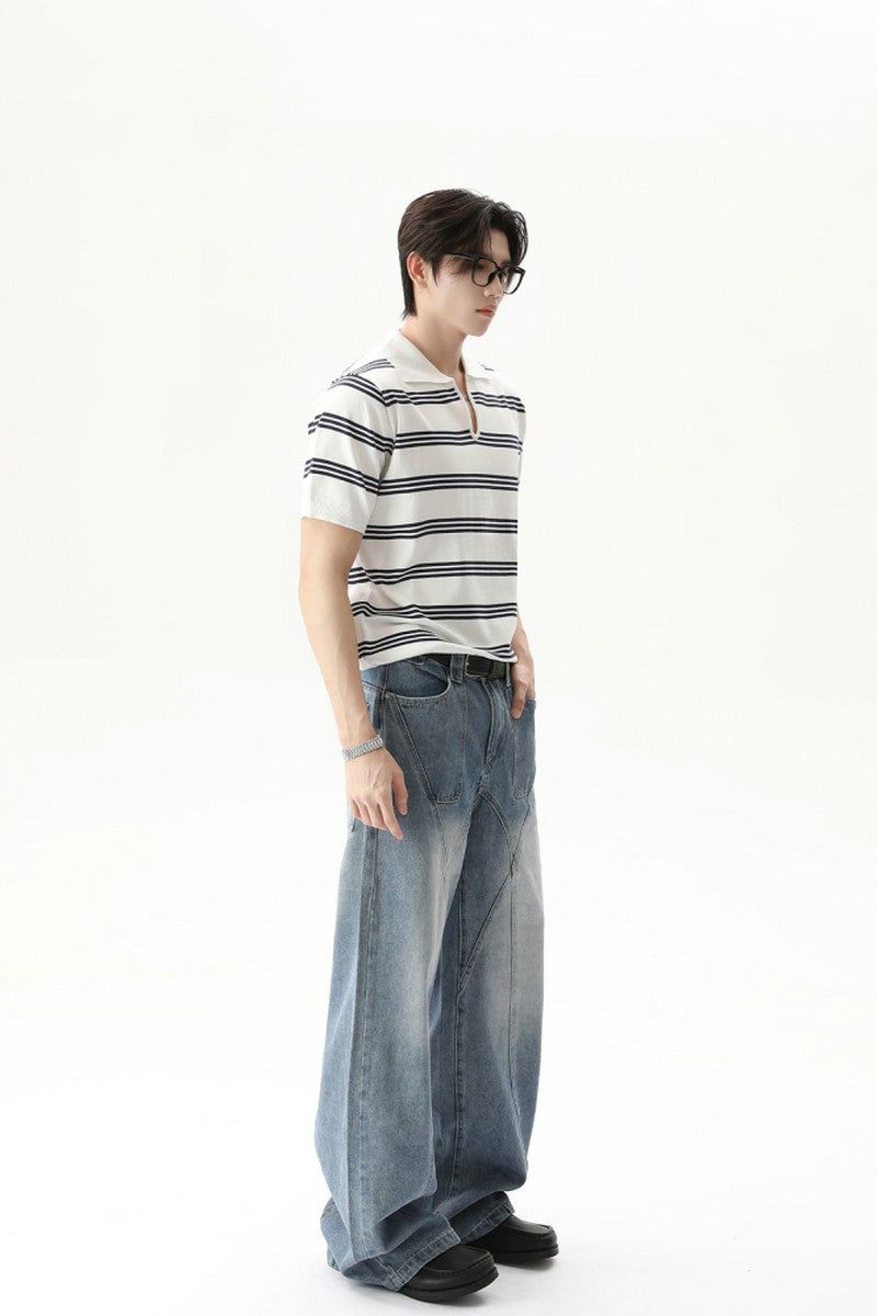 Striped V-Neck Polo Tee