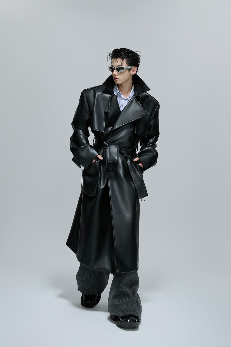 Deconstructed Belted Leather Trench