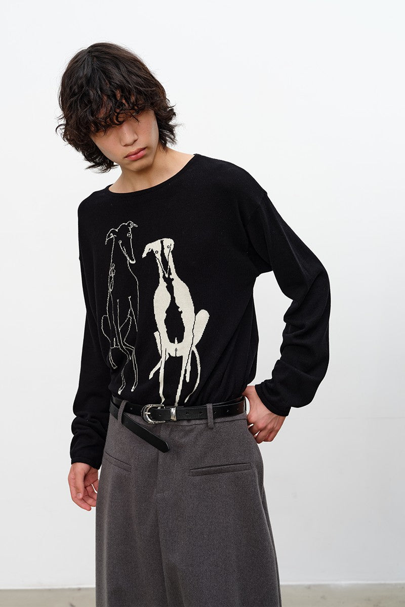 Jacquard Twin Dogs Knit Sweater