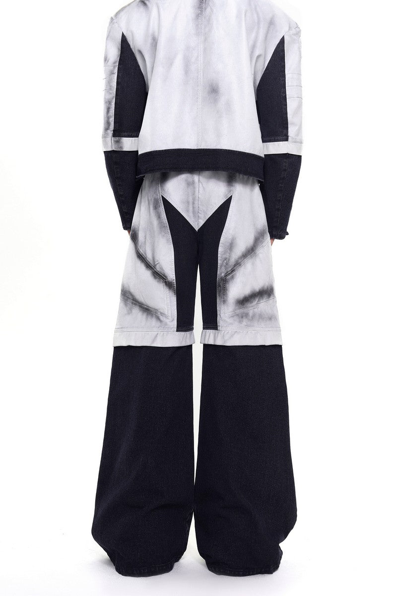 Painted Distressed Leather Patch Jeans