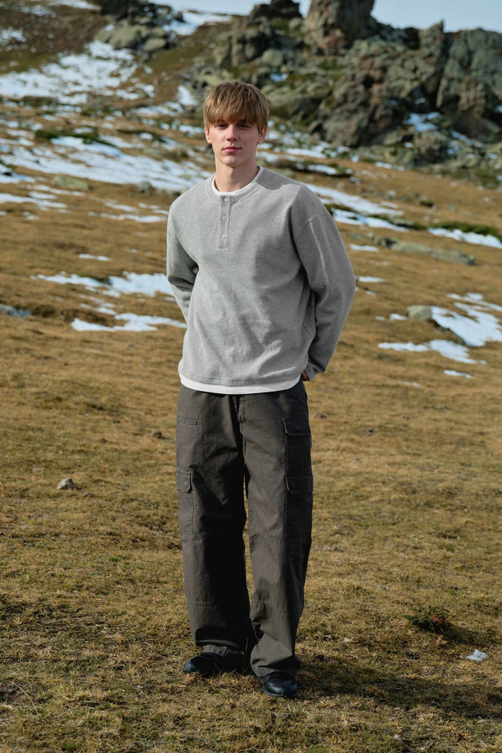 Layered Henley Waffle Long Sleeve Tee