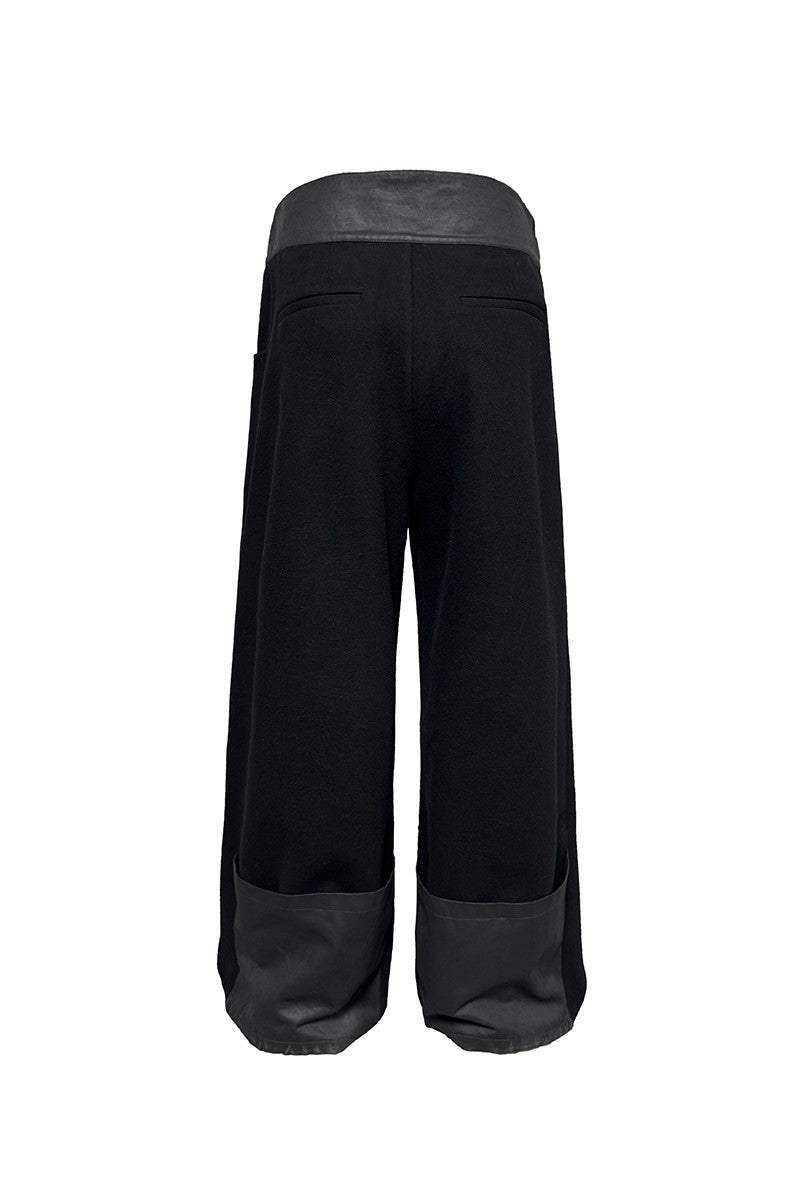Leather Waist Wool Trousers