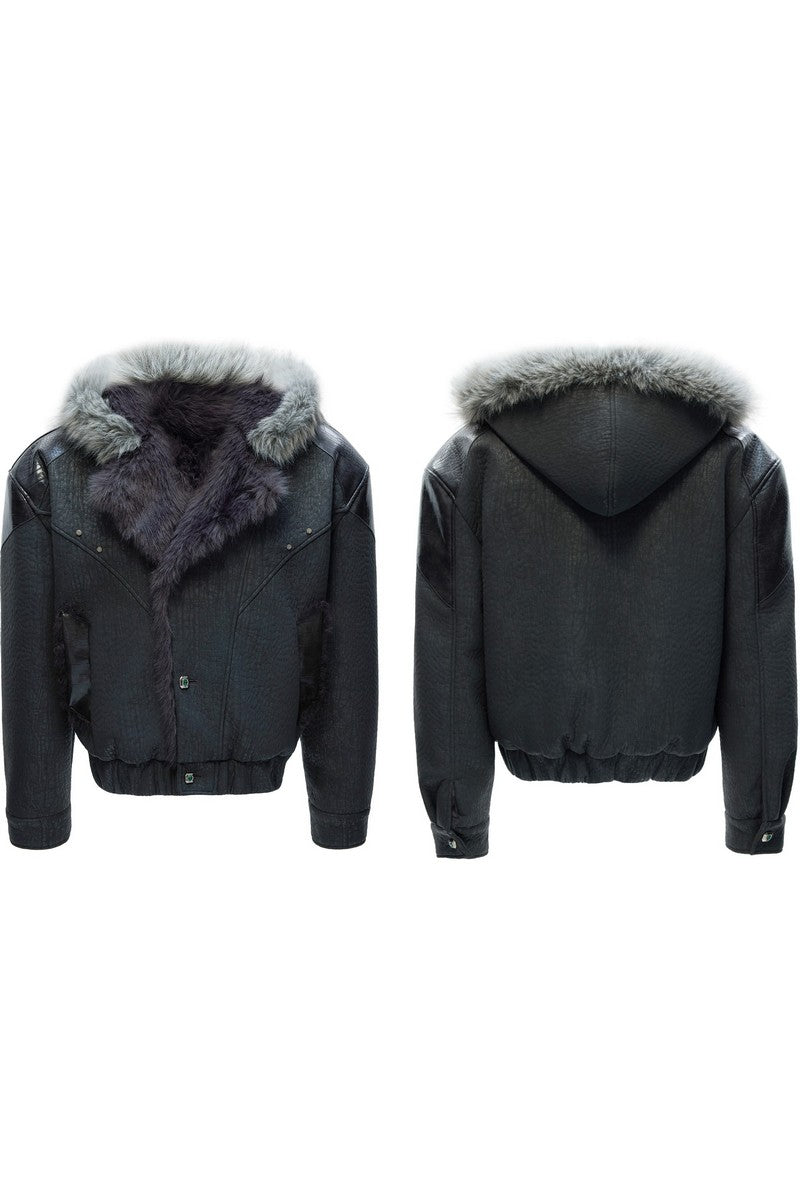 Marble Faux Wolf Fur Puffer Jacket
