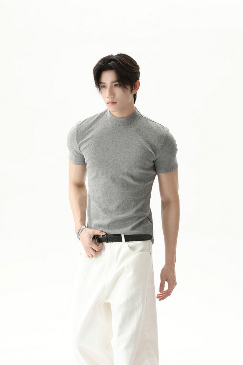 Mock Neck Fitted Short Sleeve Tee