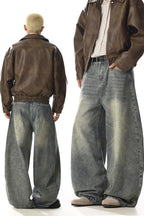 Washed Loose Straight Jeans