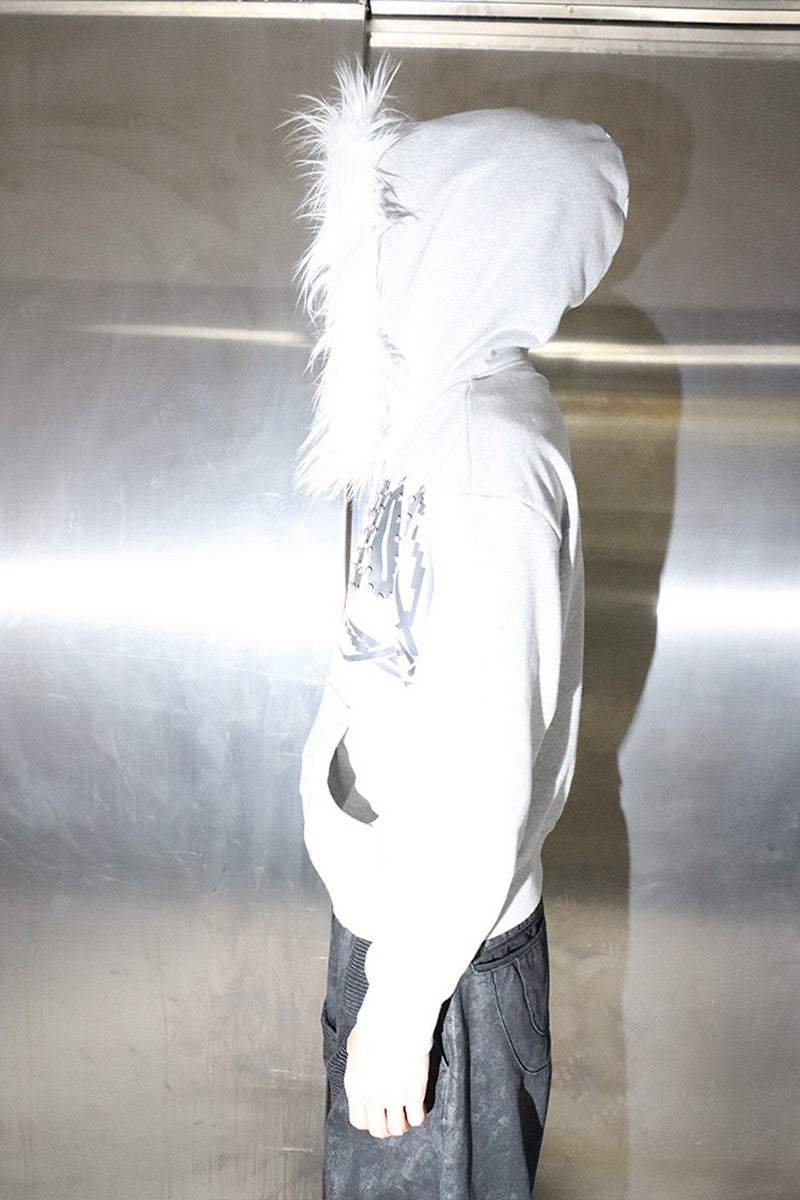 Studded Fur Trim Hoodie