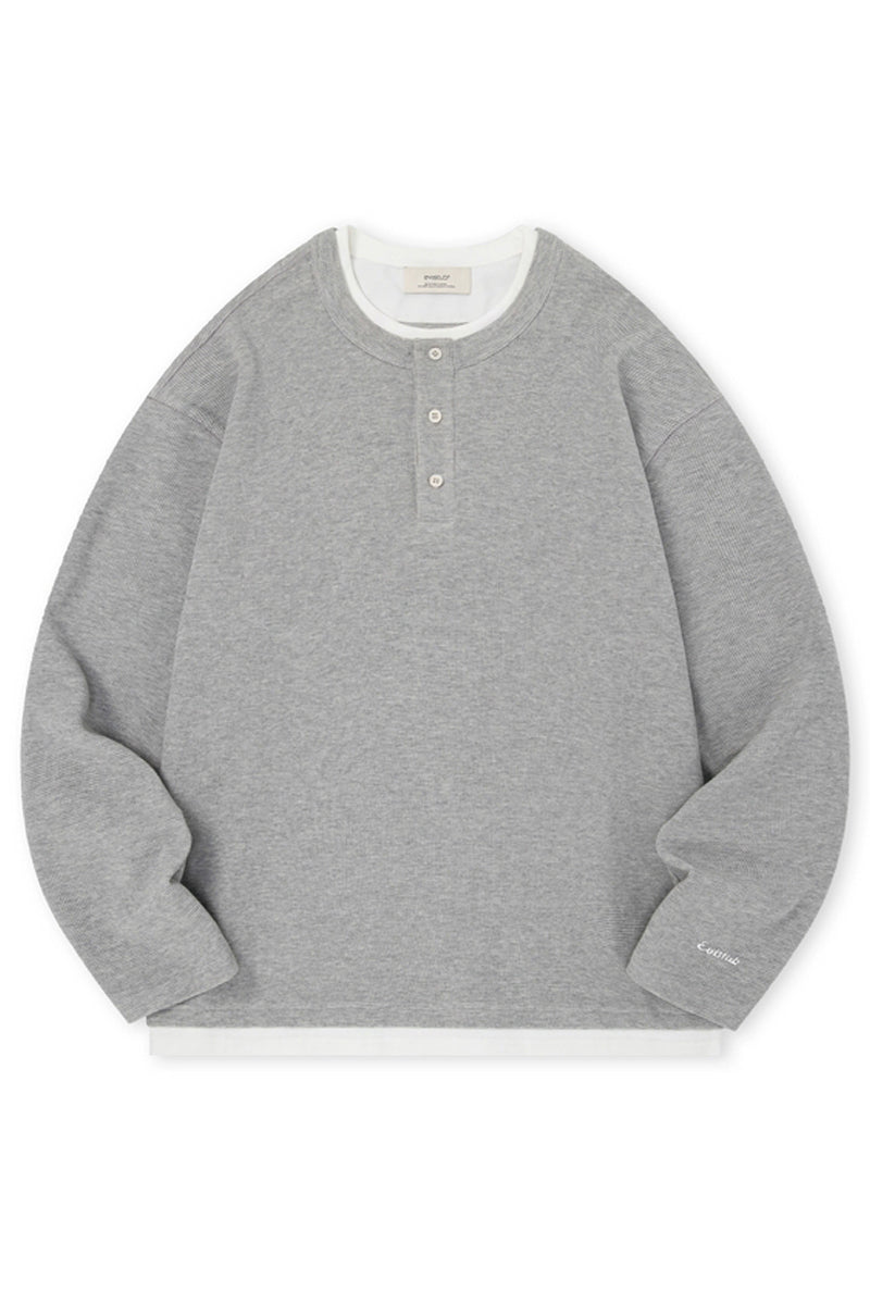 Layered Henley Waffle Long Sleeve Tee