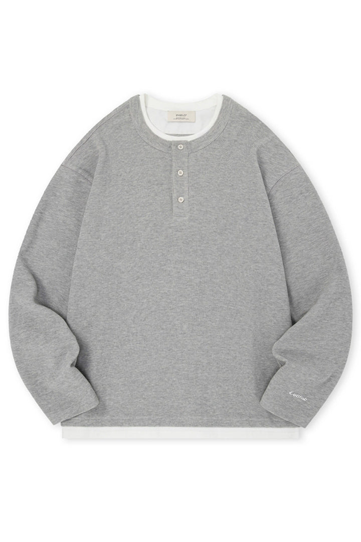 Layered Henley Waffle Long Sleeve Tee