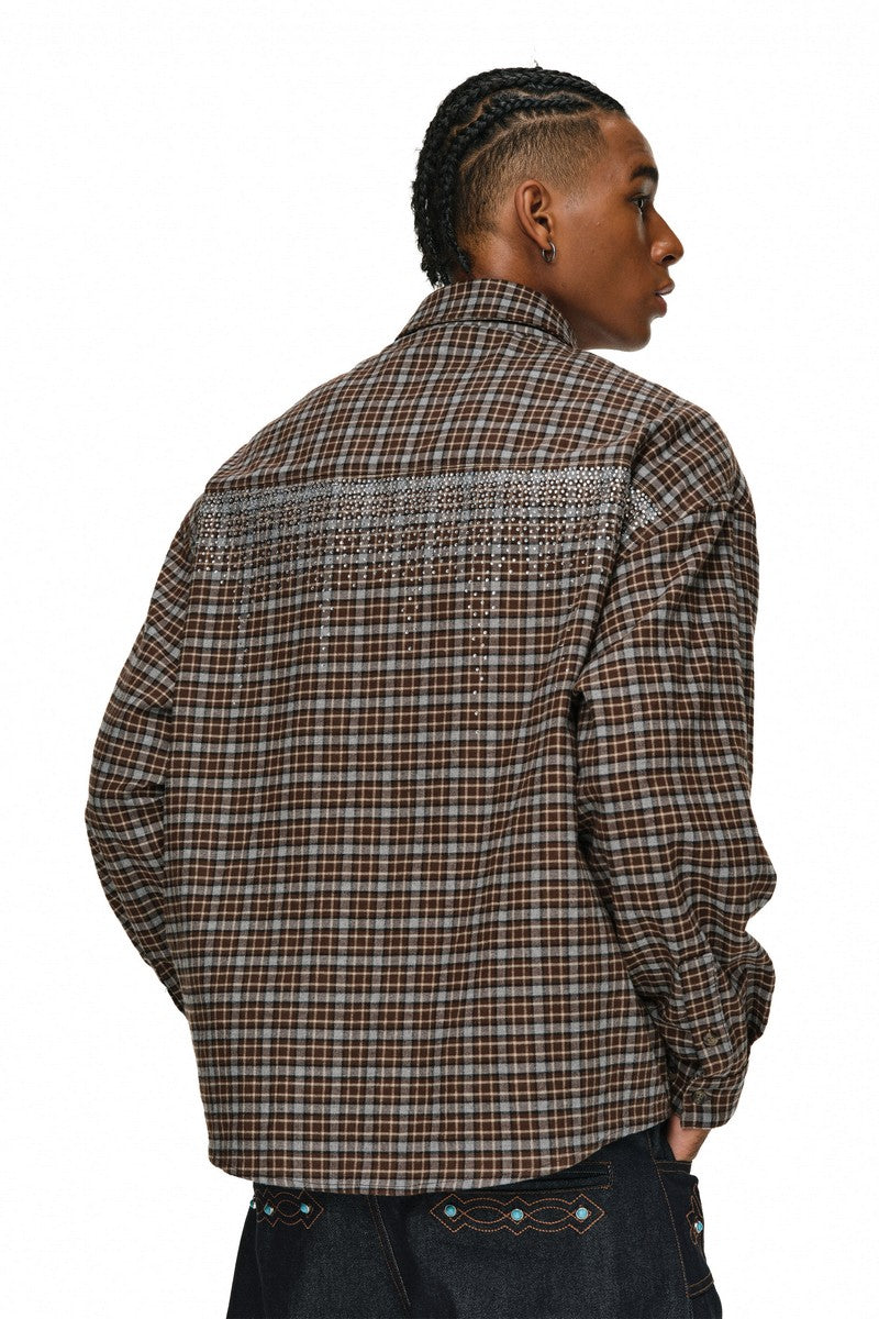 Rhinestone Plaid Shirt Jacket
