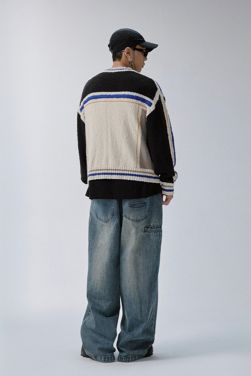 Colorblock Knit Zip Cardigan