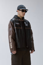 Embroidered Colorblock Moto Jacket