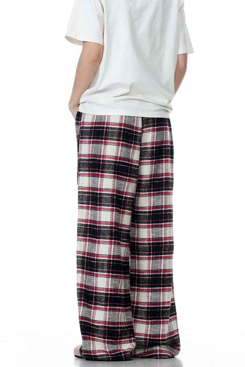 Plaid Relaxed Drawstring Trousers