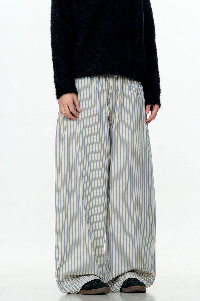 Light Striped Wide-Leg Trousers