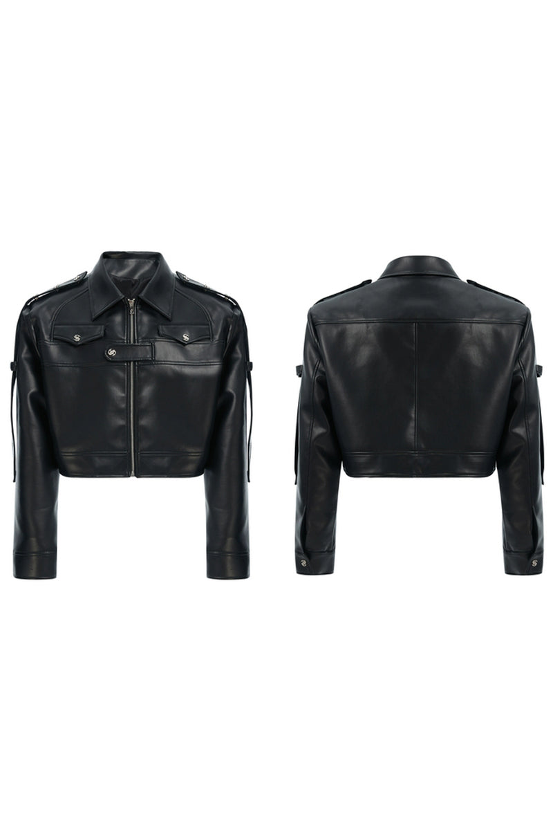 Deconstructed Cropped Leather Biker Jacket