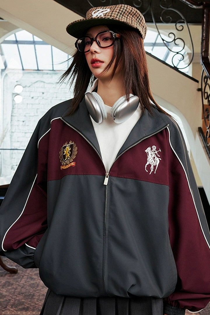 Colorblock Embroidered Sports Jacket