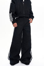 Striped Raw Denim Wide Leg Jeans