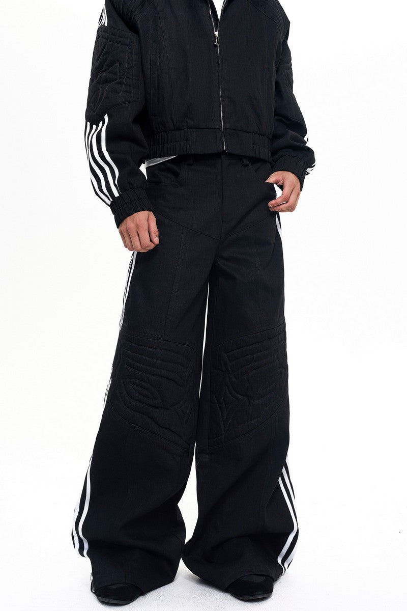 Striped Raw Denim Wide Leg Jeans