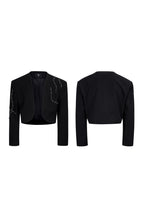 Rhinestone Cropped Collarless Blazer
