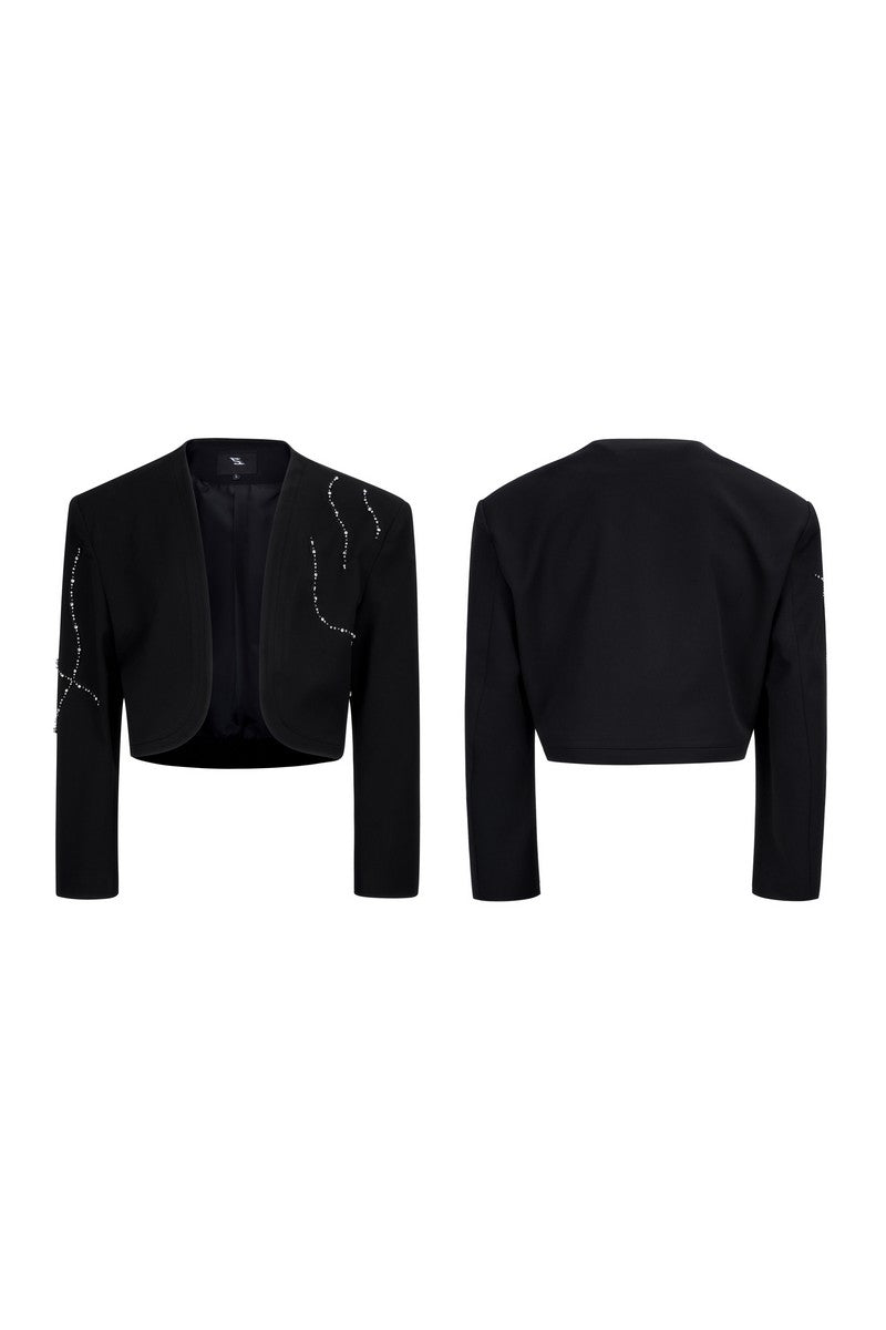Rhinestone Cropped Collarless Blazer